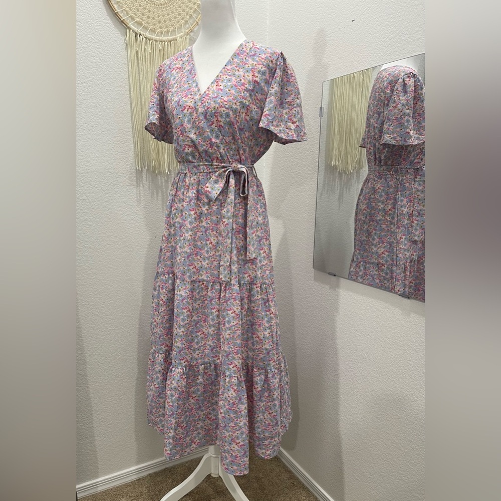 Elegant Pink and Blue Maxi Dress